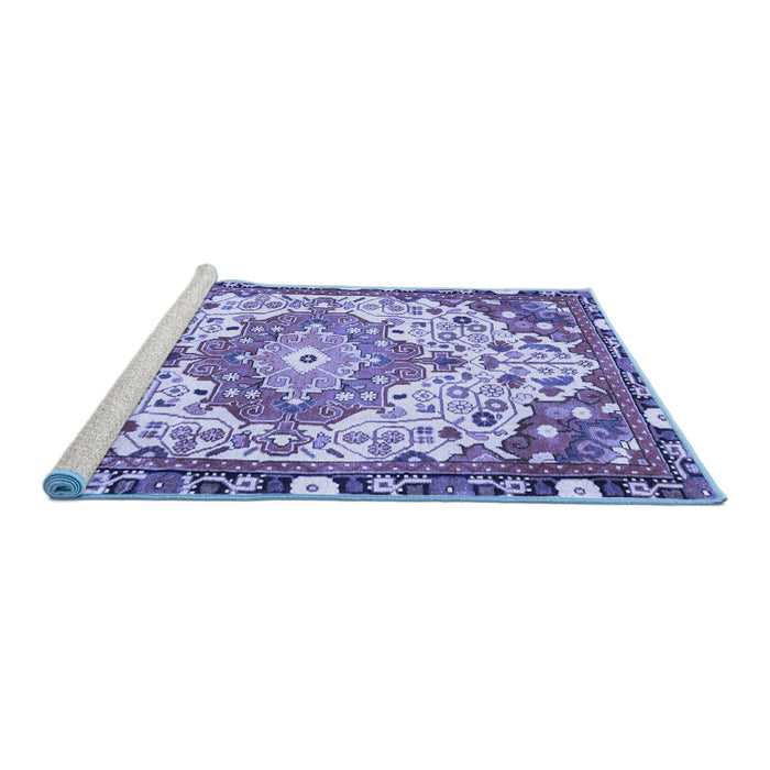 Sideview of Machine Washable Medallion Blue Traditional Rug, wshtr525blu