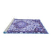 Sideview of Machine Washable Medallion Blue Traditional Rug, wshtr525blu