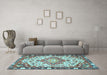 Machine Washable Medallion Light Blue Traditional Rug in a Living Room, wshtr525lblu