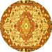 Round Machine Washable Medallion Yellow Traditional Rug, wshtr525yw