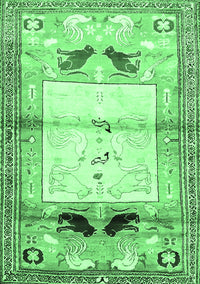 Animal Emerald Green Traditional Rug, tr526emgrn