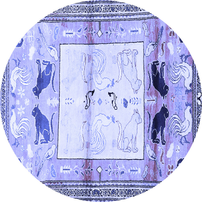 Round Machine Washable Animal Blue Traditional Rug, wshtr526blu