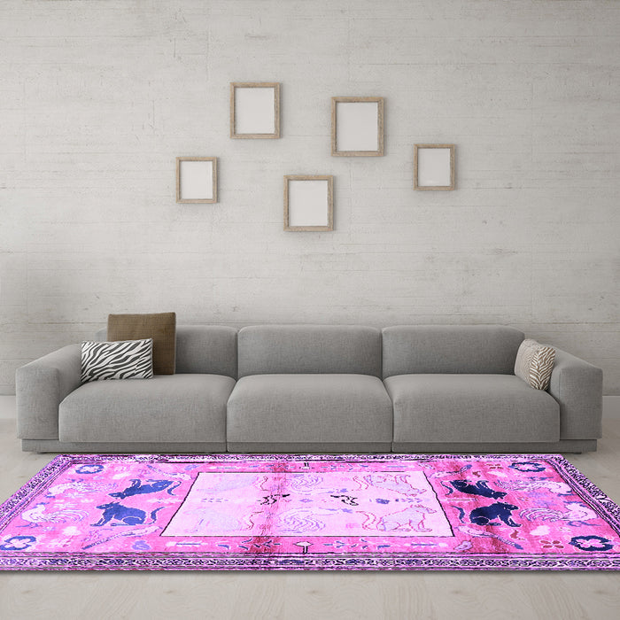 Machine Washable Animal Purple Traditional Area Rugs in a Living Room, wshtr526pur