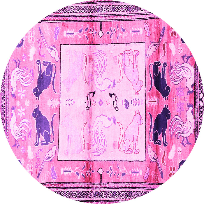 Round Machine Washable Animal Pink Traditional Rug, wshtr526pnk
