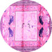 Round Machine Washable Animal Pink Traditional Rug, wshtr526pnk