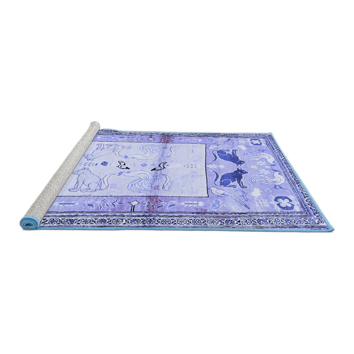 Sideview of Machine Washable Animal Blue Traditional Rug, wshtr526blu