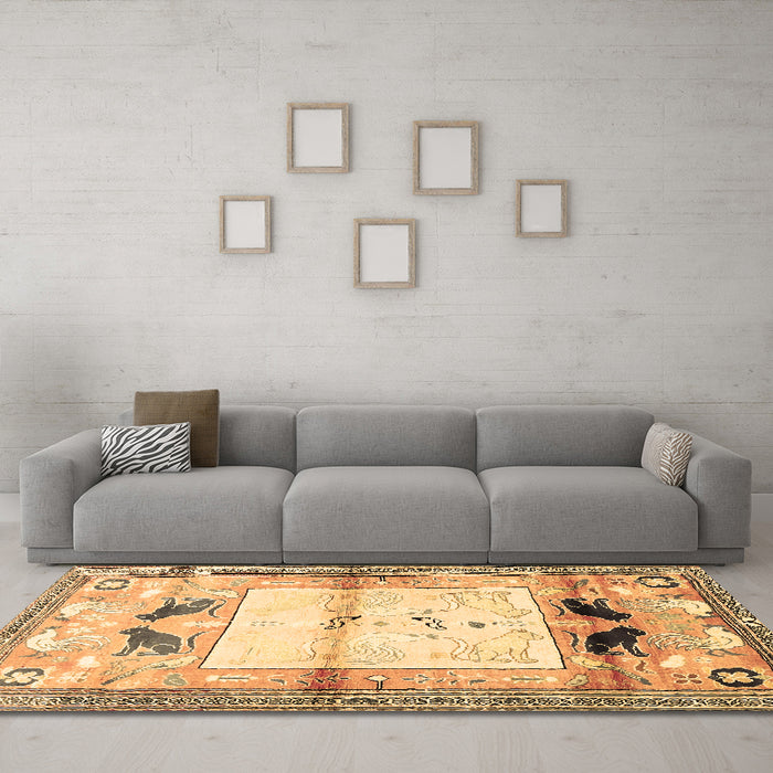 Machine Washable Animal Brown Traditional Rug in a Living Room,, wshtr526brn
