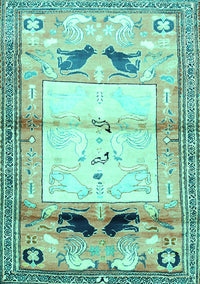 Animal Turquoise Traditional Rug, tr526turq