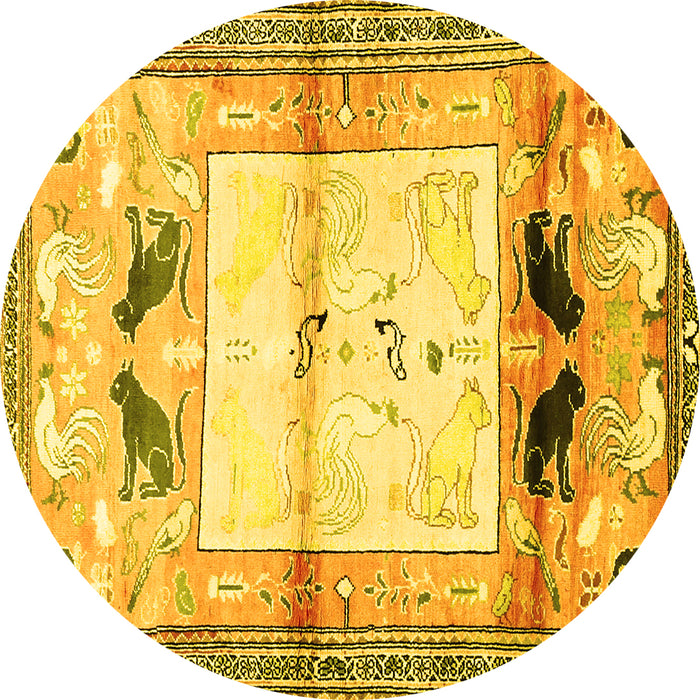 Round Machine Washable Animal Yellow Traditional Rug, wshtr526yw