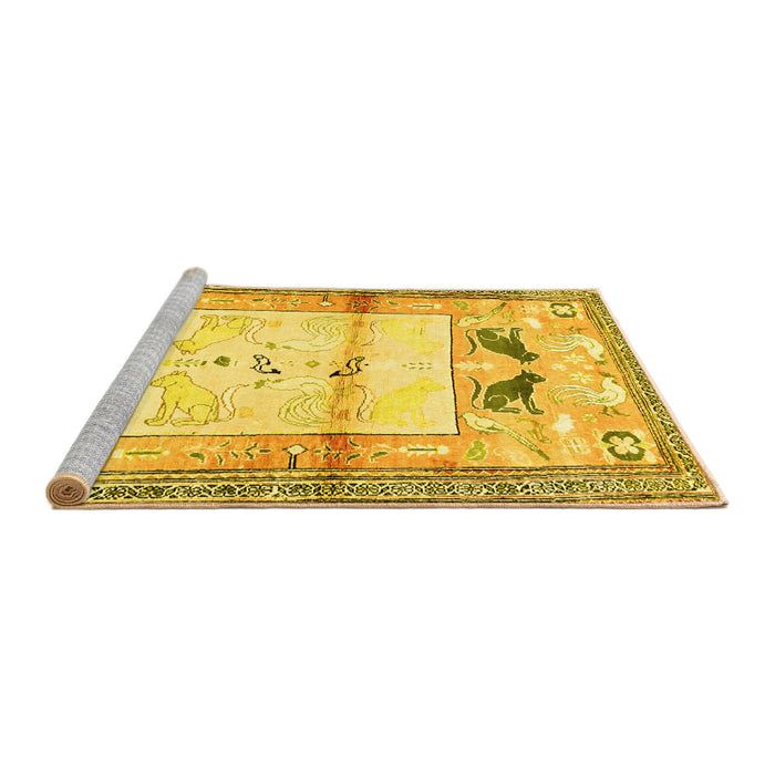 Sideview of Machine Washable Animal Yellow Traditional Rug, wshtr526yw