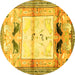 Round Animal Yellow Traditional Rug, tr526yw