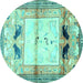 Round Animal Turquoise Traditional Rug, tr526turq