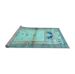 Sideview of Machine Washable Animal Light Blue Traditional Rug, wshtr526lblu