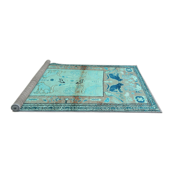 Sideview of Machine Washable Animal Light Blue Traditional Rug, wshtr526lblu