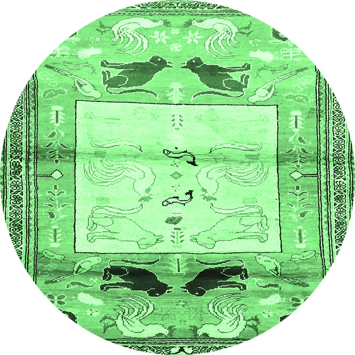 Round Machine Washable Animal Emerald Green Traditional Area Rugs, wshtr526emgrn