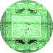 Round Machine Washable Animal Emerald Green Traditional Area Rugs, wshtr526emgrn