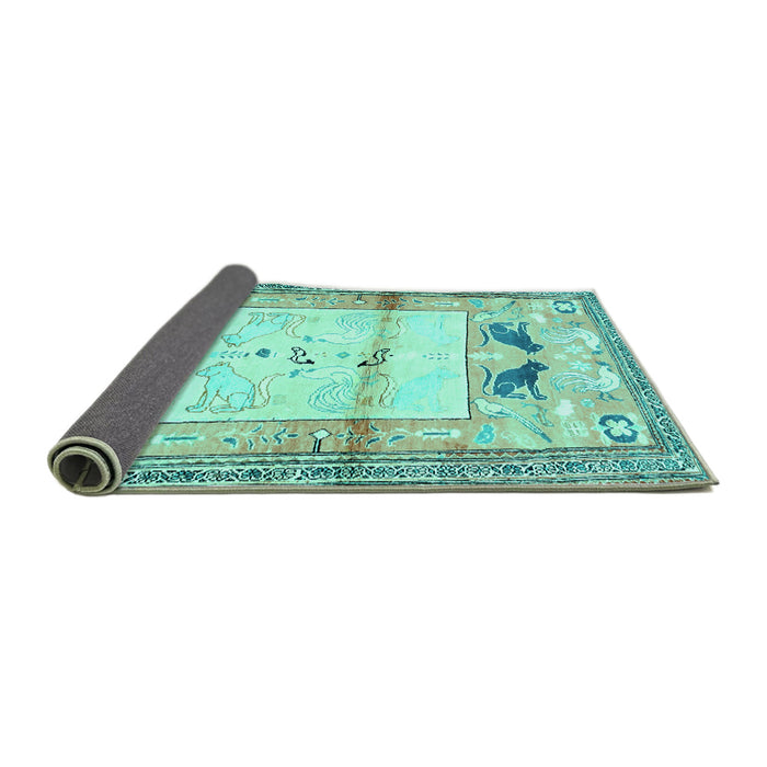 Sideview of Animal Turquoise Traditional Rug, tr526turq
