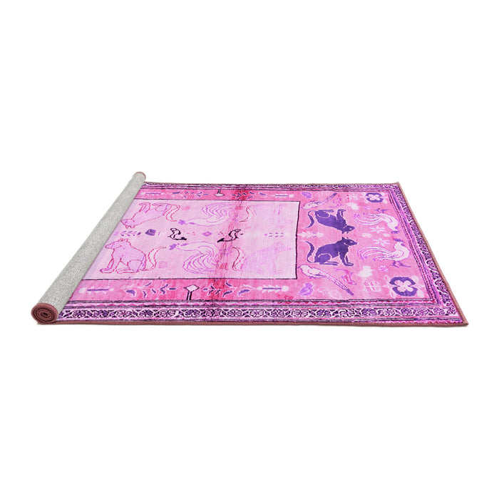 Sideview of Machine Washable Animal Pink Traditional Rug, wshtr526pnk
