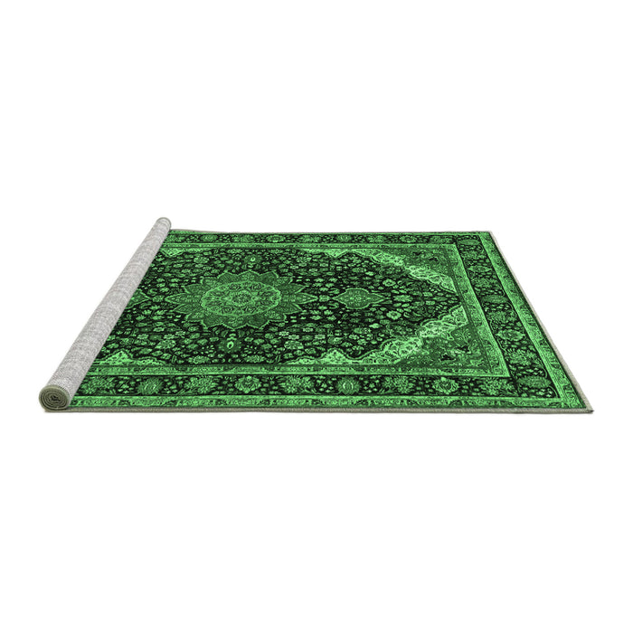 Sideview of Machine Washable Medallion Emerald Green Traditional Area Rugs, wshtr527emgrn