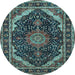 Round Medallion Light Blue Traditional Rug, tr527lblu