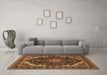 Machine Washable Medallion Brown Traditional Rug in a Living Room,, wshtr527brn