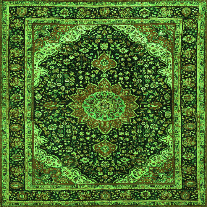Round Machine Washable Medallion Green Traditional Area Rugs, wshtr527grn