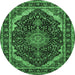 Round Machine Washable Medallion Emerald Green Traditional Area Rugs, wshtr527emgrn