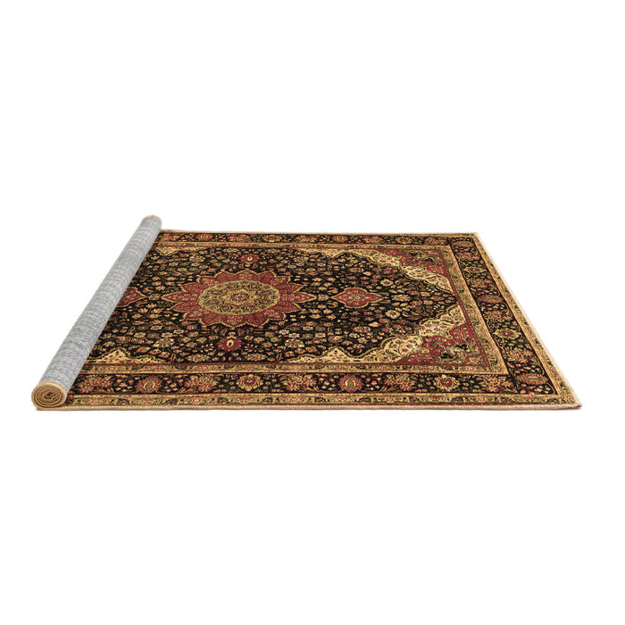 Sideview of Machine Washable Medallion Brown Traditional Rug, wshtr527brn