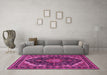 Machine Washable Medallion Pink Traditional Rug in a Living Room, wshtr527pnk