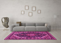 Machine Washable Medallion Pink Traditional Rug, wshtr527pnk