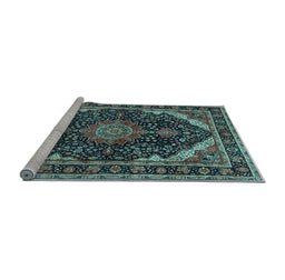 Sideview of Machine Washable Medallion Light Blue Traditional Rug, wshtr527lblu
