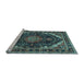 Sideview of Machine Washable Medallion Light Blue Traditional Rug, wshtr527lblu