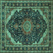 Square Machine Washable Medallion Turquoise Traditional Area Rugs, wshtr527turq