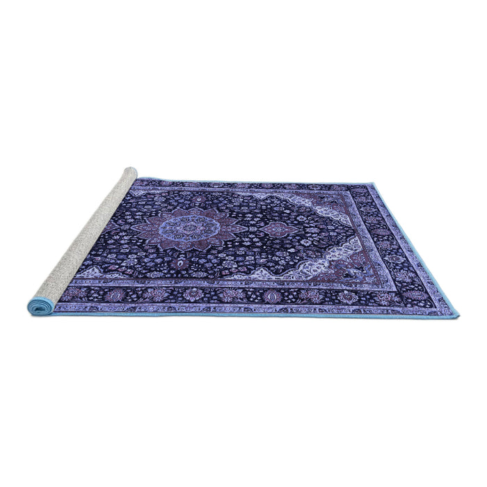 Sideview of Machine Washable Medallion Blue Traditional Rug, wshtr527blu