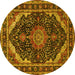 Round Machine Washable Medallion Yellow Traditional Rug, wshtr527yw