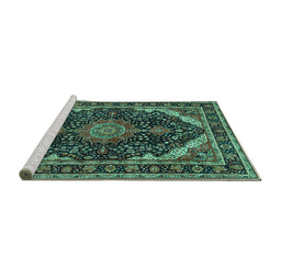 Sideview of Machine Washable Medallion Turquoise Traditional Area Rugs, wshtr527turq