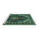 Sideview of Machine Washable Medallion Turquoise Traditional Area Rugs, wshtr527turq