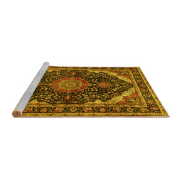 Sideview of Machine Washable Medallion Yellow Traditional Rug, wshtr527yw