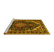 Sideview of Machine Washable Medallion Yellow Traditional Rug, wshtr527yw