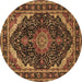 Round Machine Washable Medallion Brown Traditional Rug, wshtr527brn