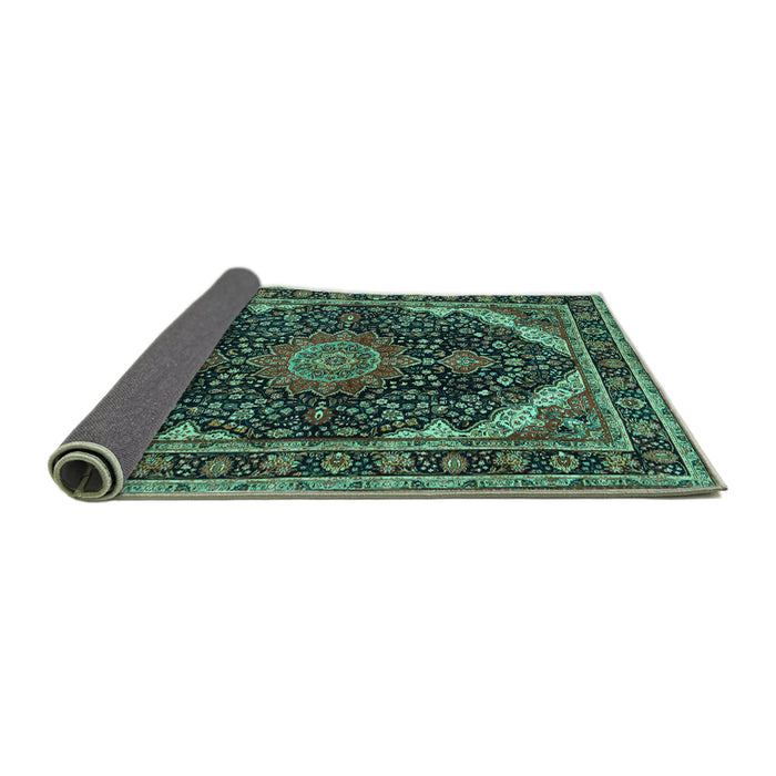 Sideview of Medallion Turquoise Traditional Rug, tr527turq