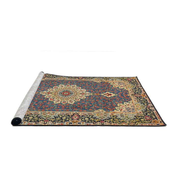 Sideview of Machine Washable Traditional Brown Green Rug, wshtr528