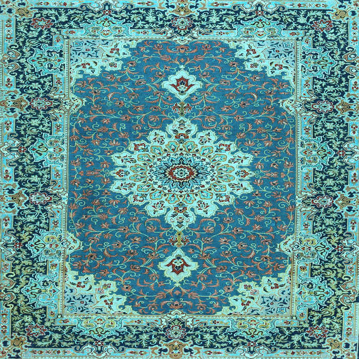 Square Machine Washable Medallion Light Blue Traditional Rug, wshtr528lblu