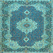 Square Machine Washable Medallion Light Blue Traditional Rug, wshtr528lblu