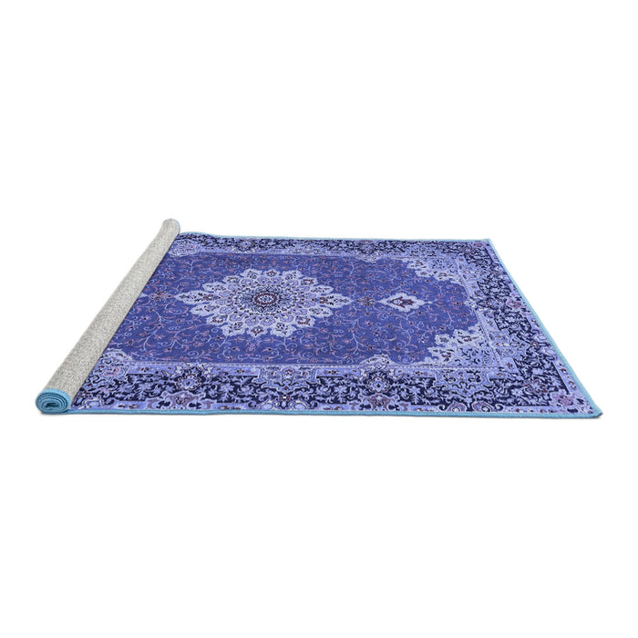Sideview of Machine Washable Medallion Blue Traditional Rug, wshtr528blu