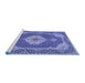 Sideview of Machine Washable Medallion Blue Traditional Rug, wshtr528blu