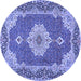 Round Machine Washable Medallion Blue Traditional Rug, wshtr528blu