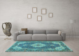 Machine Washable Medallion Light Blue Traditional Rug in a Living Room, wshtr528lblu