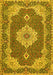 Machine Washable Medallion Yellow Traditional Rug, wshtr528yw