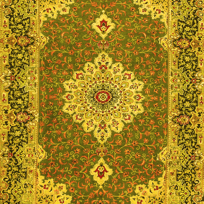 Machine Washable Medallion Yellow Traditional Rug, wshtr528yw